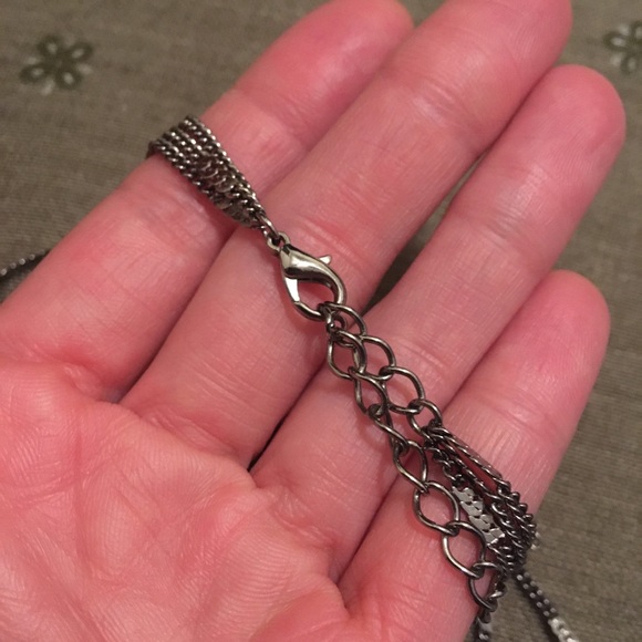 Vintage Black And Clear Beaded Silver Tone Layered Sweater Necklace - Picture 4 of 8